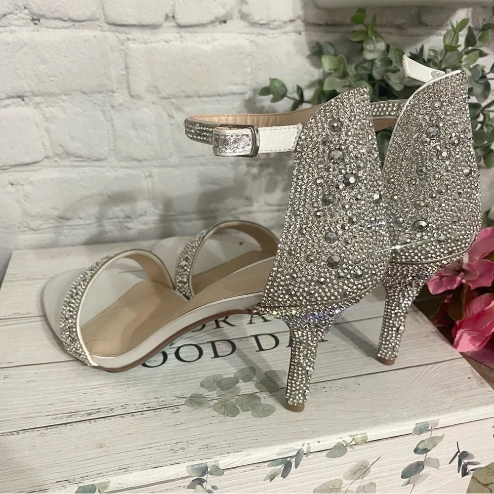 Betsy Johnson Crystal White Rhinestone Open  Toe Heel Sandals  Formal Shoes 11 M